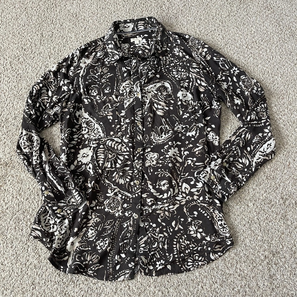 Pilcro Women's Blouse Romy Relaxed Button Up Floral Paisley XL Brown/Cream